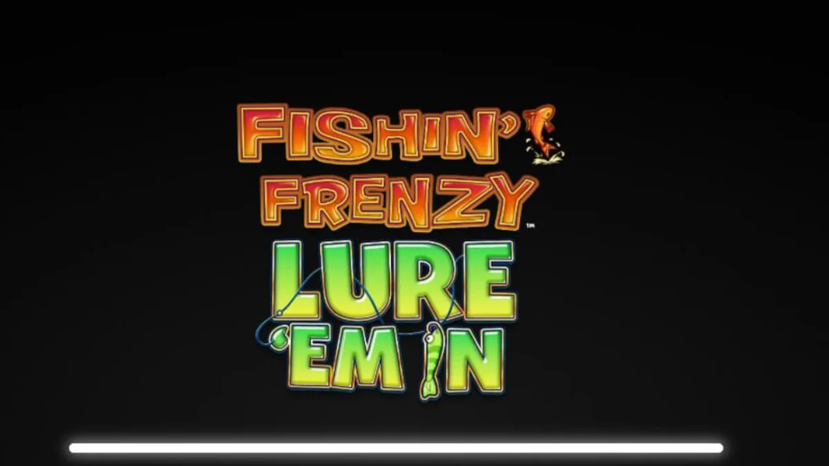 Tampilan visual slot Fishin Frenzy Lure Em’ In dengan latar belakang danau dan simbol bertema memancing