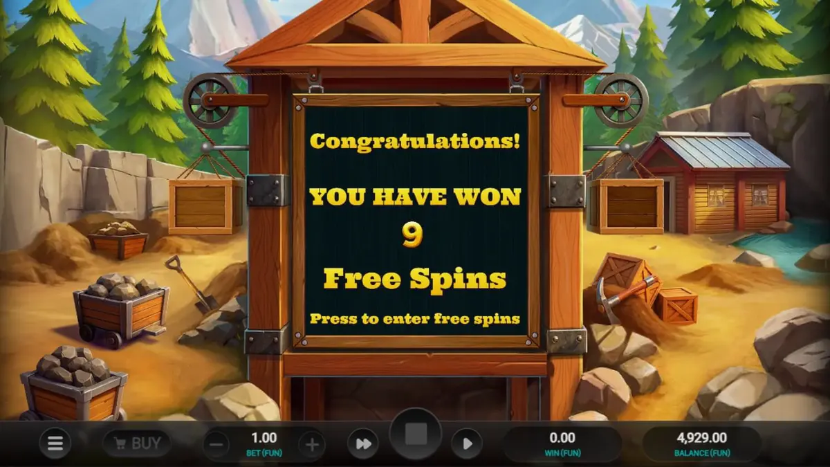 Tampilan visual slot Digger’s Dough dengan karakter penambang dan keledai