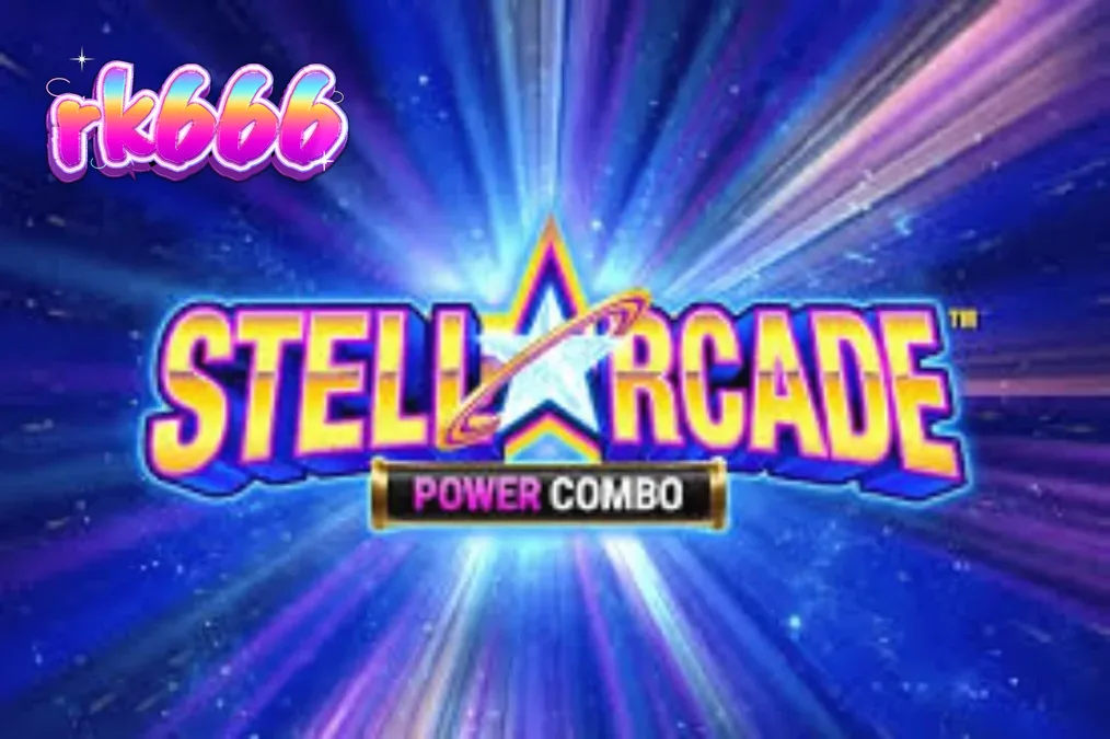 Tampilan visual neon retro futuristik pada slot Stellarcade Power Combo